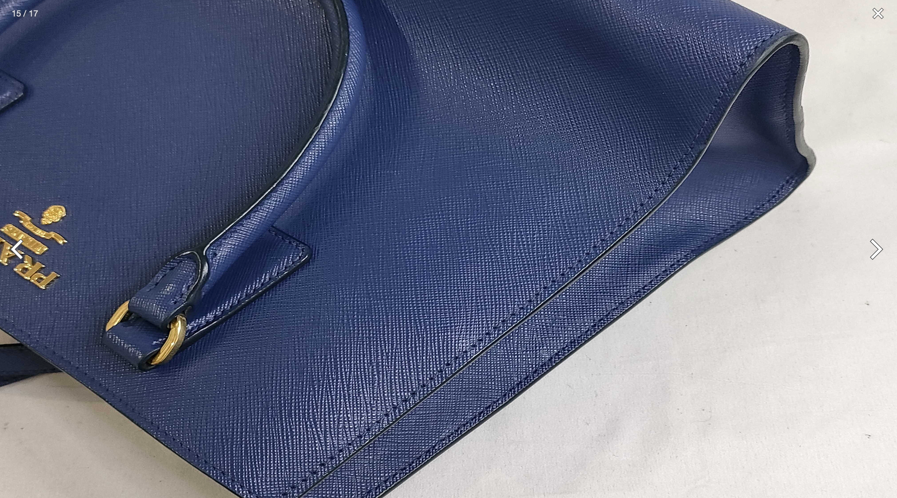 Prada Saffiano Lux Tote Bag 1BA118 Bluette Blue with Shoulder Strap