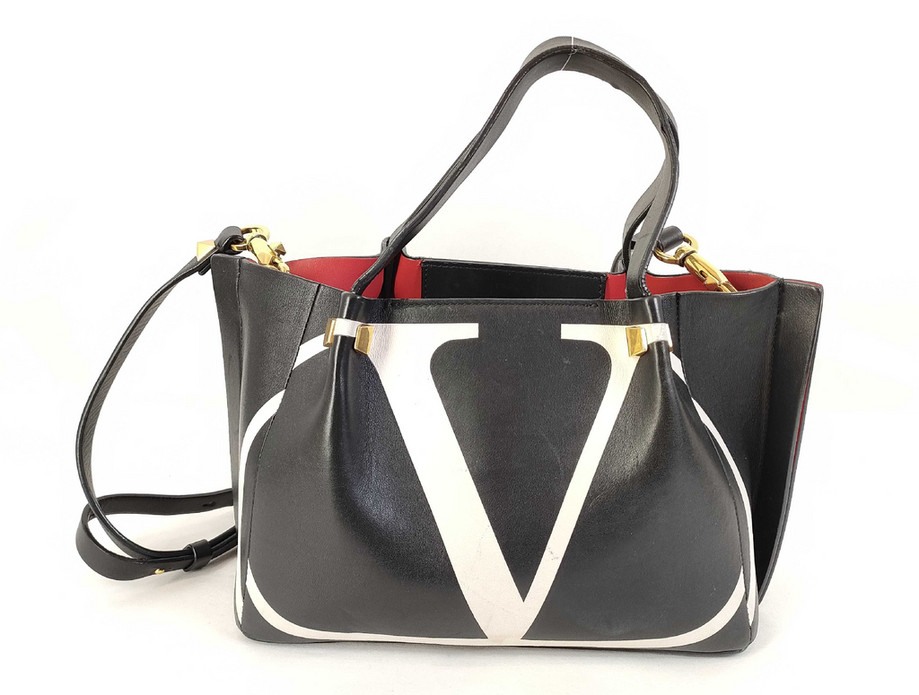 Valentino Garavani Go Logo Escape Black Leather Small Tote Bag