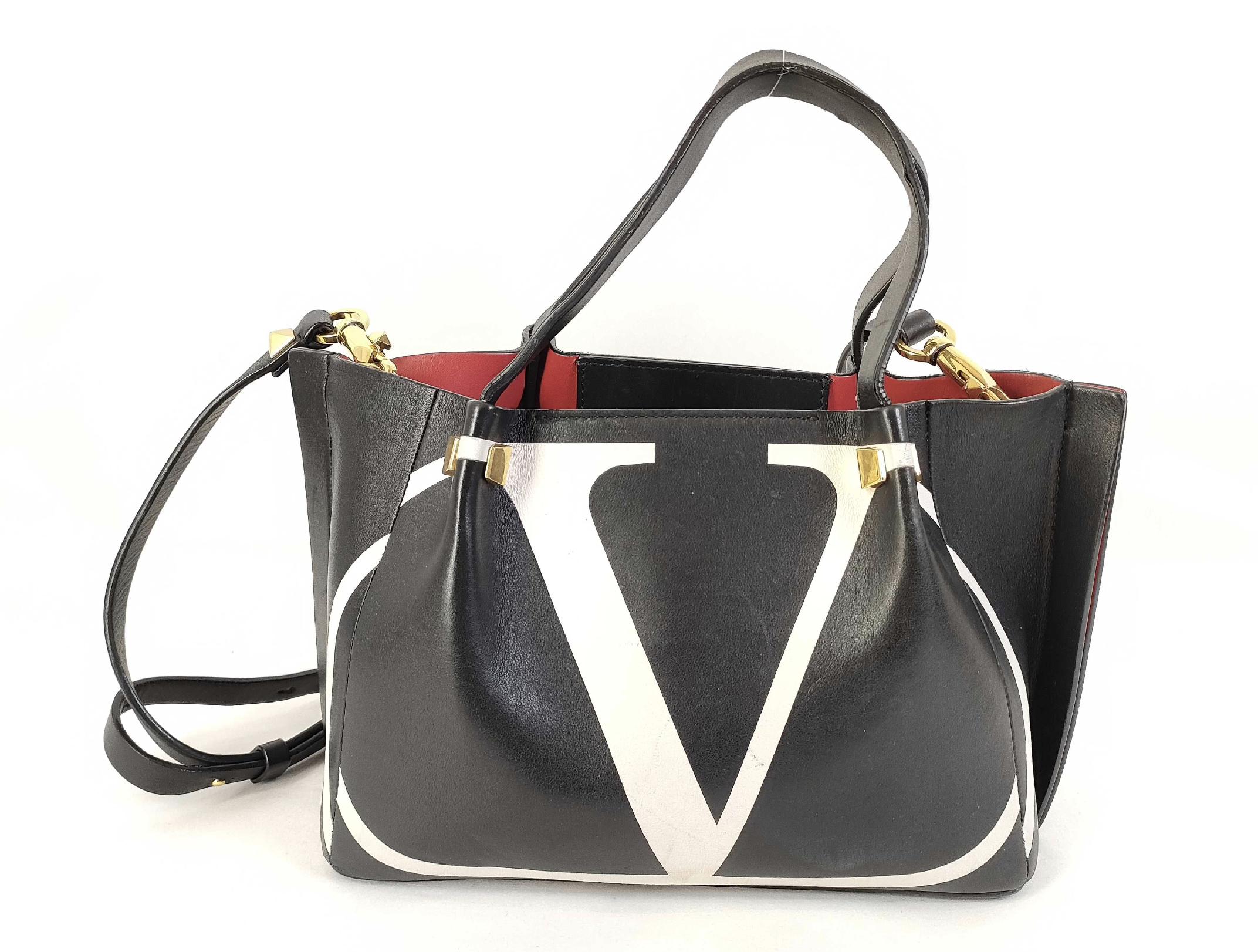 Valentino Garavani Go Logo Escape Black Leather Small Tote Bag