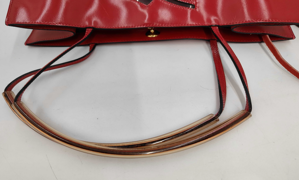 Salvatore Ferragamo Red Patent Leather Large Tote Gold Handles + Pouch
