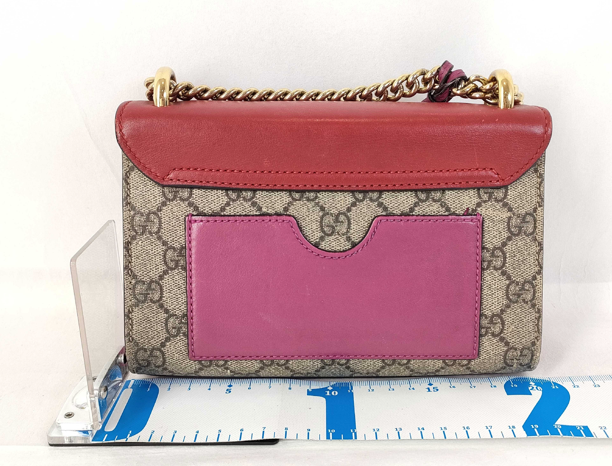 Gucci Padlock Small GG Supreme Canvas & Red Leather Chain Crossbody Bag