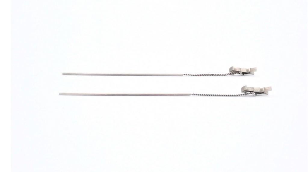 Saint Laurent YSL Silver Tone Logo Threader Drop Earrings