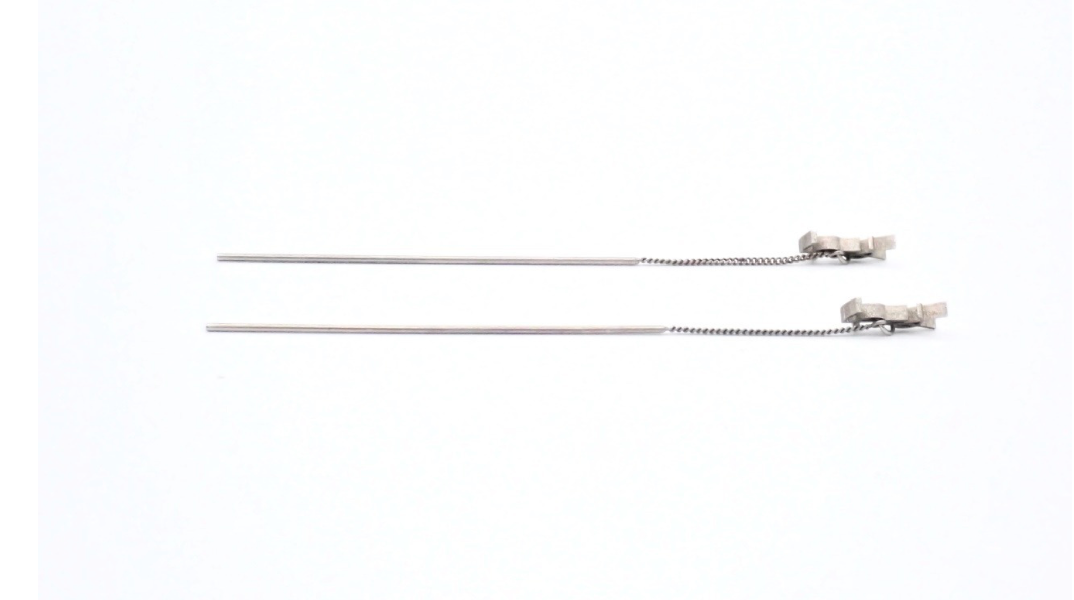 Saint Laurent YSL Silver Tone Logo Threader Drop Earrings