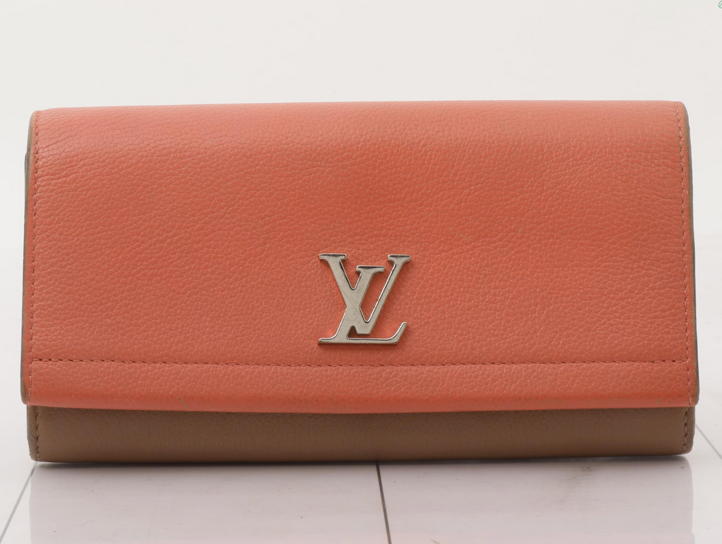Louis Vuitton Lockme II Long Wallet Coral Pink Taupe Leather