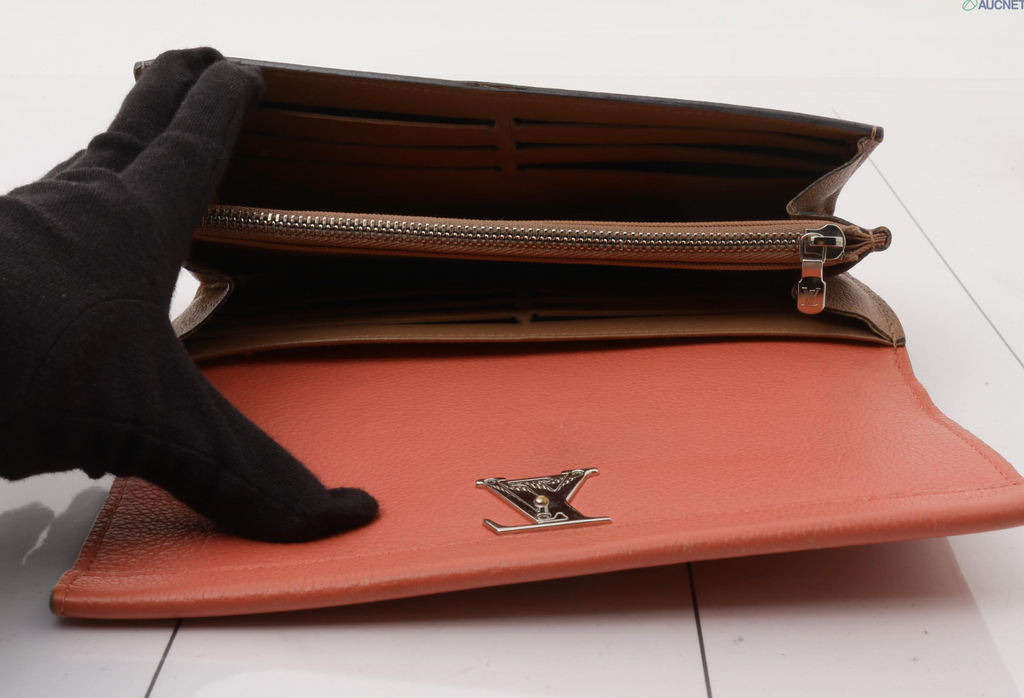 Louis Vuitton Lockme II Long Wallet Coral Pink Taupe Leather