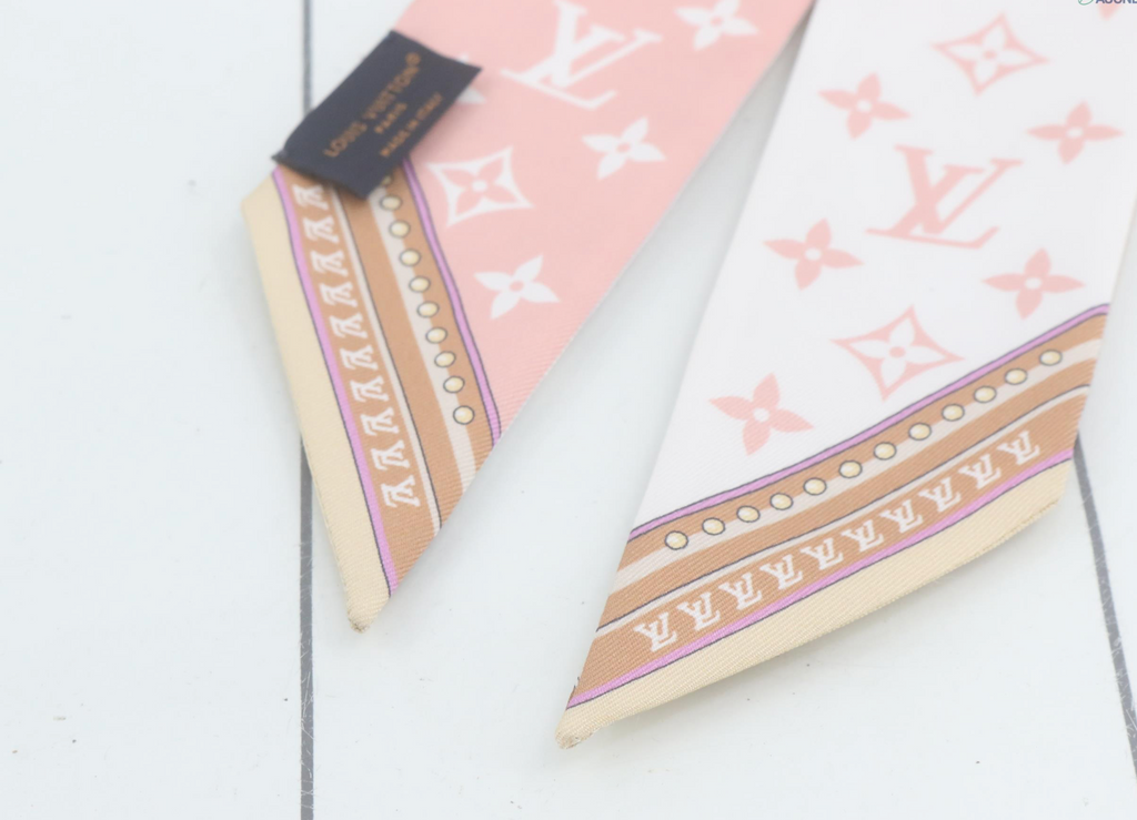 Louis Vuitton Monogram BB Bandeau Silk Scarf Pink White Made in Italy with Box