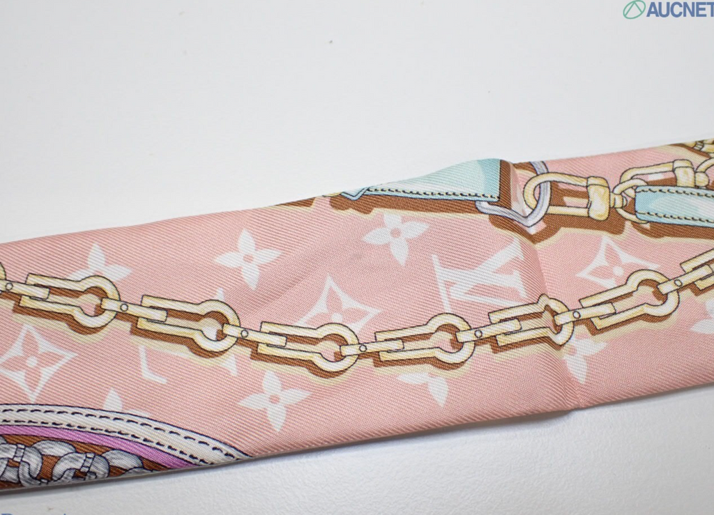 Louis Vuitton Monogram BB Bandeau Silk Scarf Pink White Made in Italy with Box