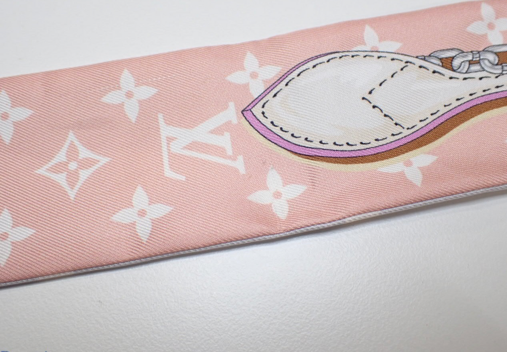 Louis Vuitton Monogram BB Bandeau Silk Scarf Pink White Made in Italy with Box