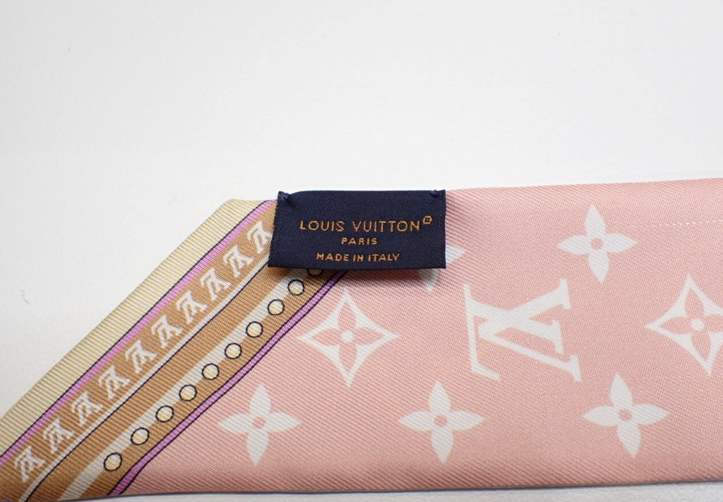 Louis Vuitton Monogram BB Bandeau Silk Scarf Pink White Made in Italy with Box