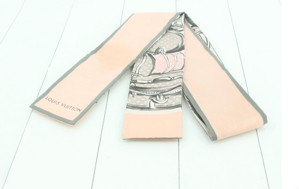 Louis Vuitton Pink Monogram Luggage Print Silk Bandeau Scarf