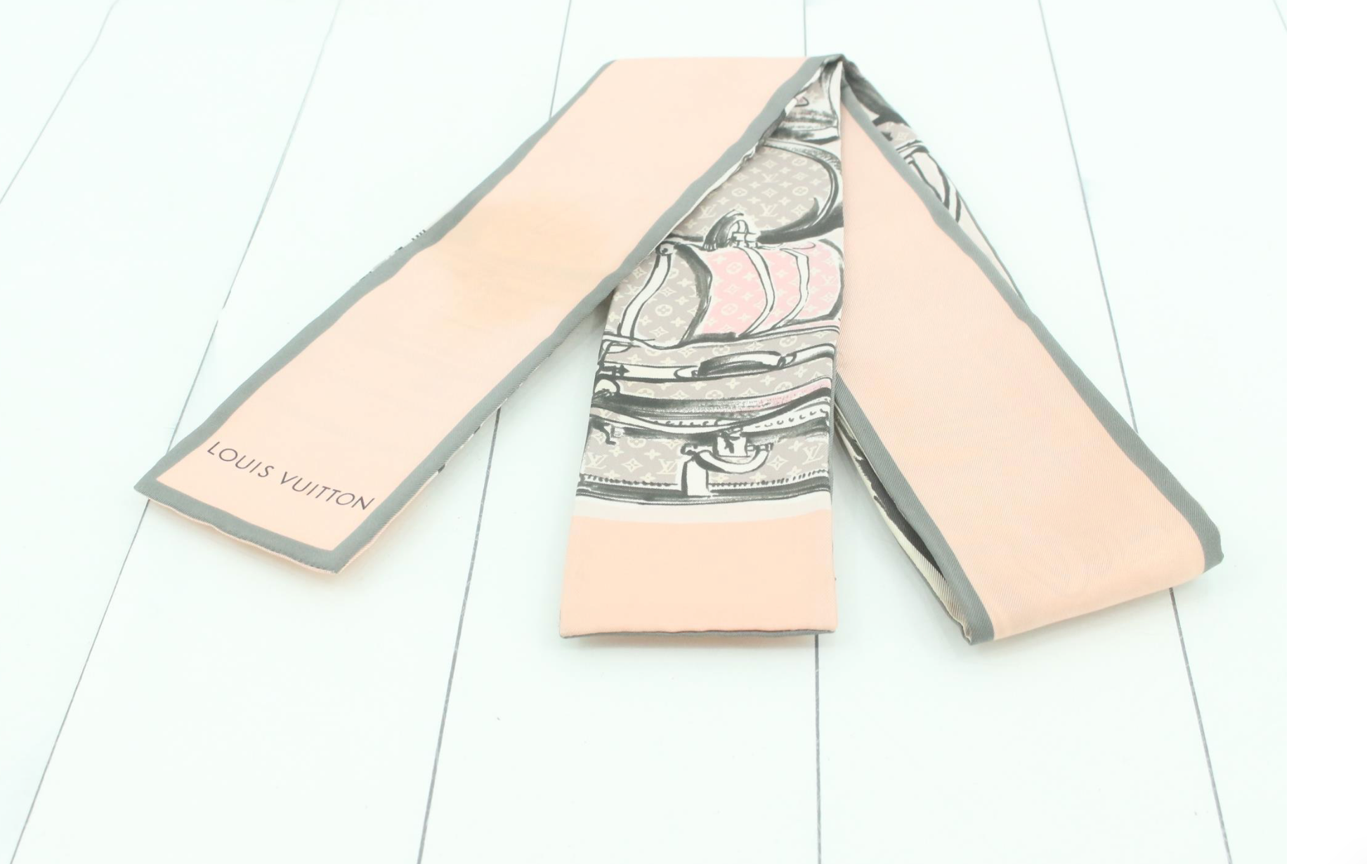 Louis Vuitton Pink Monogram Luggage Print Silk Bandeau Scarf