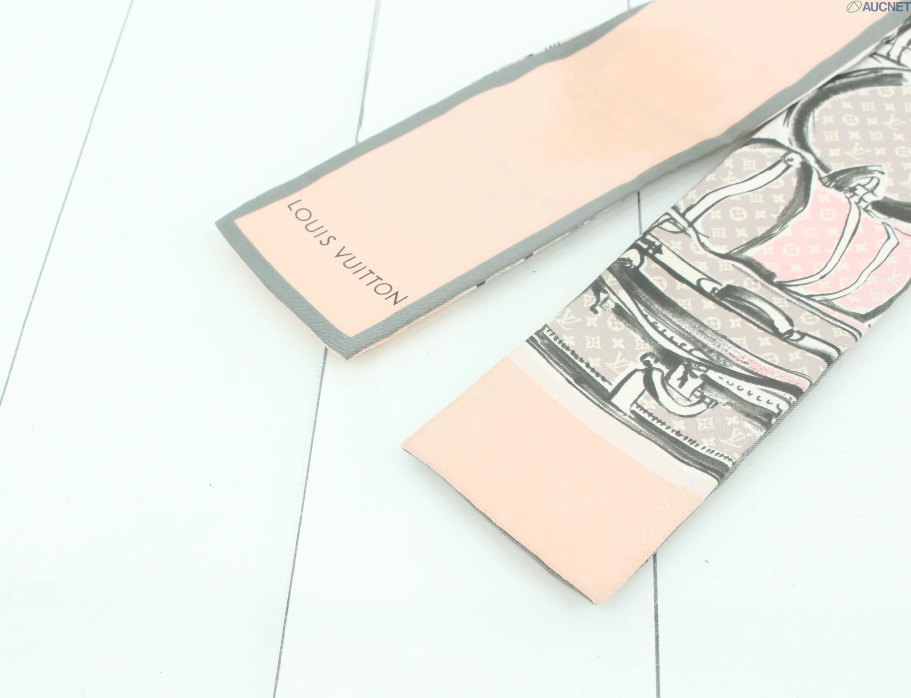 Louis Vuitton Pink Monogram Luggage Print Silk Bandeau Scarf