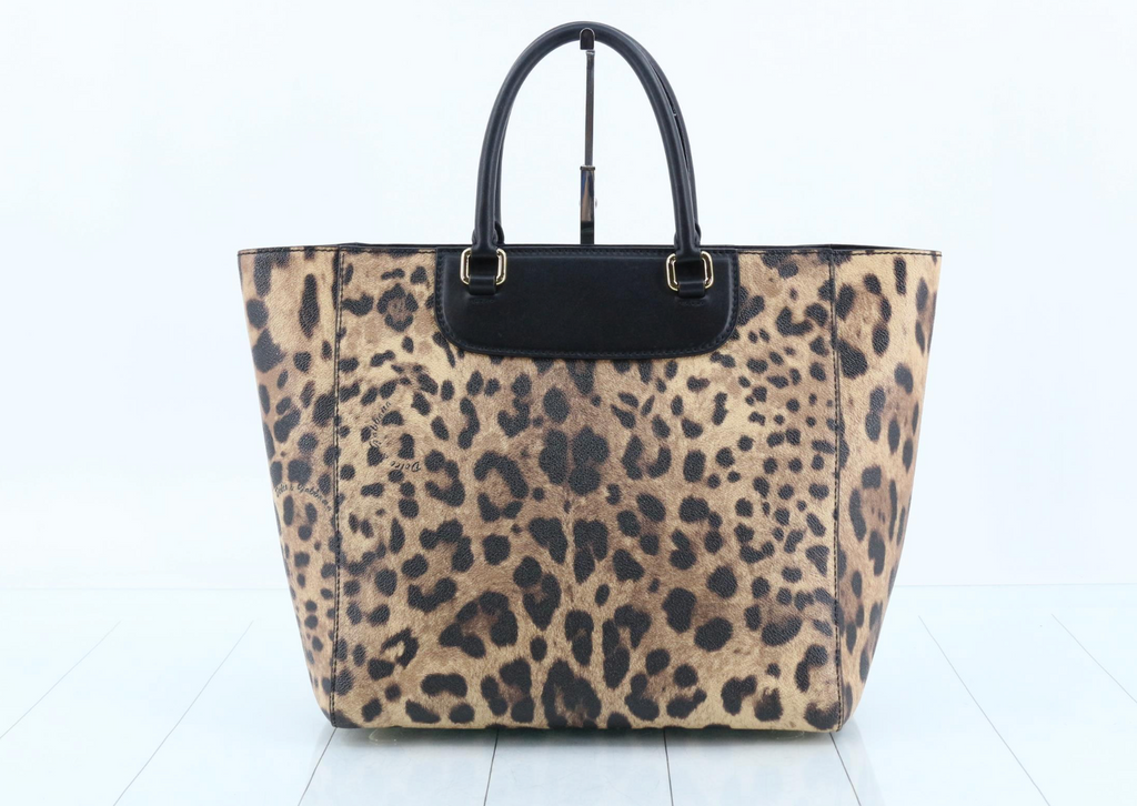 Dolce & Gabbana Leopard Print Large Tote Bag Black Leather