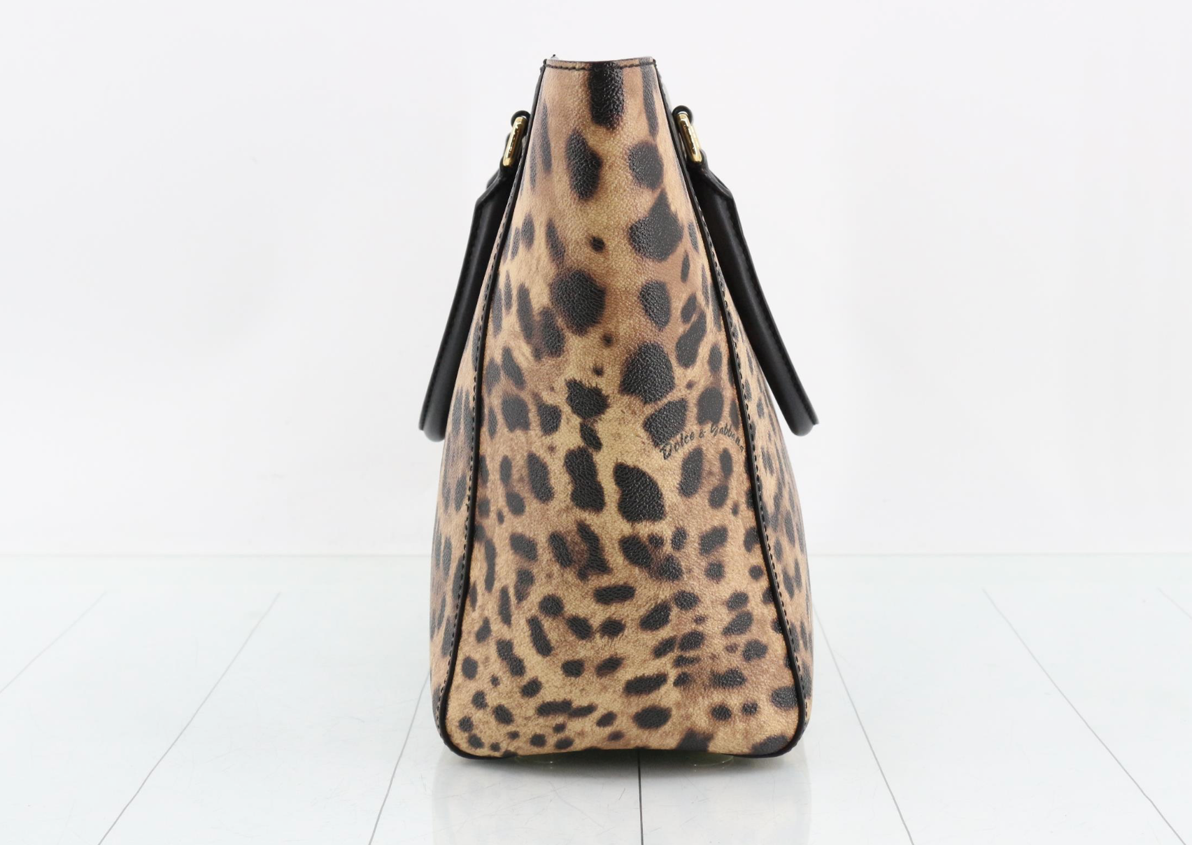 Dolce & Gabbana Leopard Print Large Tote Bag Black Leather