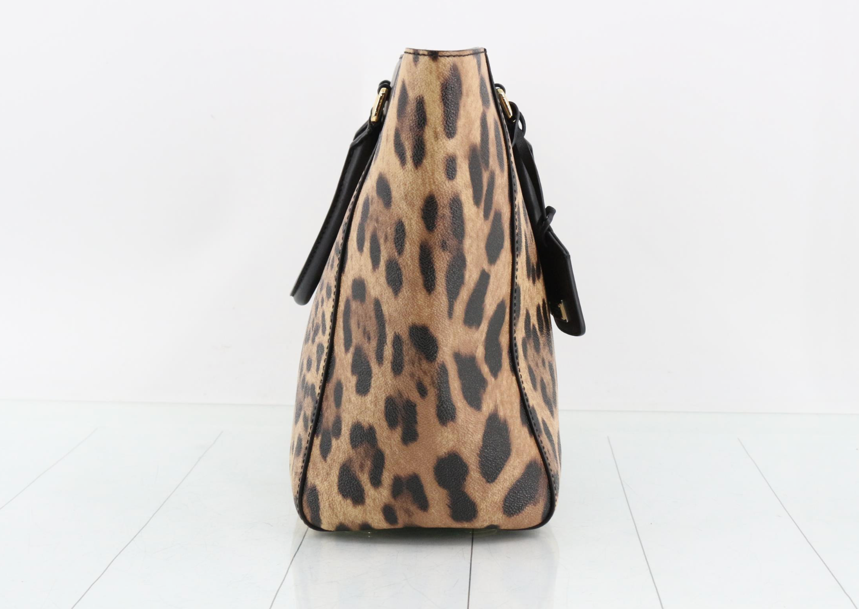 Dolce & Gabbana Leopard Print Large Tote Bag Black Leather