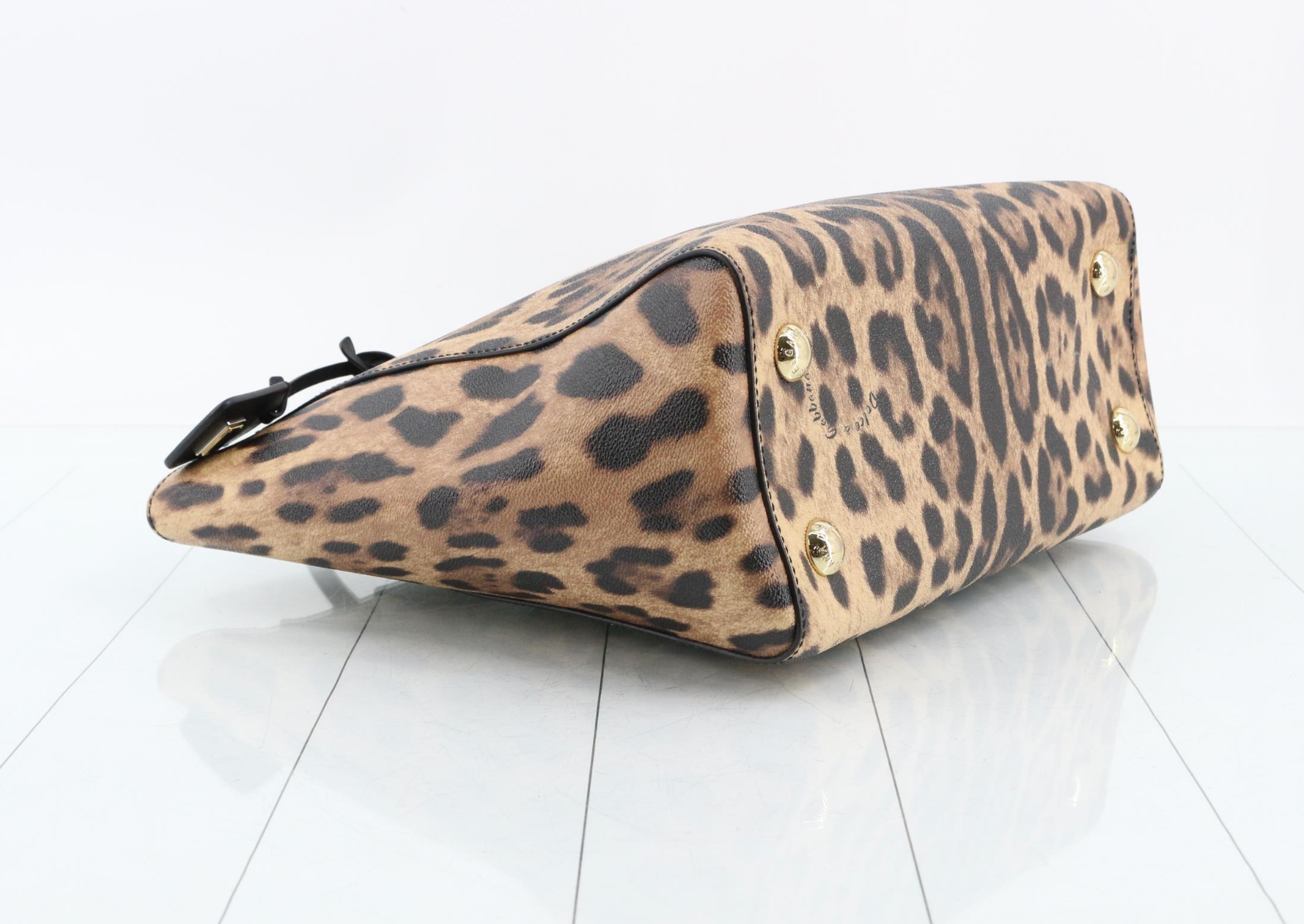 Dolce & Gabbana Leopard Print Large Tote Bag Black Leather