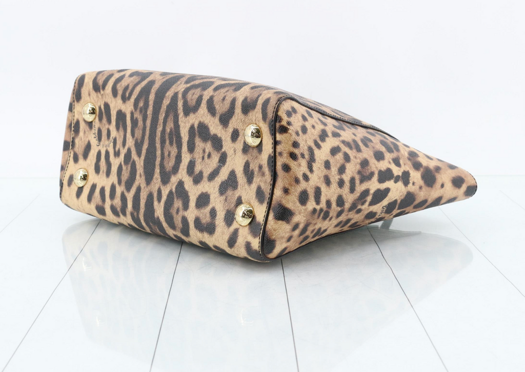 Dolce & Gabbana Leopard Print Large Tote Bag Black Leather