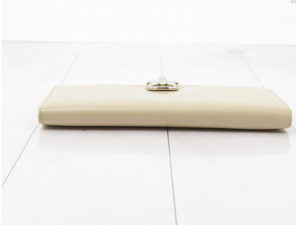 Salvatore Ferragamo Gancini Cream Leather Long Wallet Made in Italy