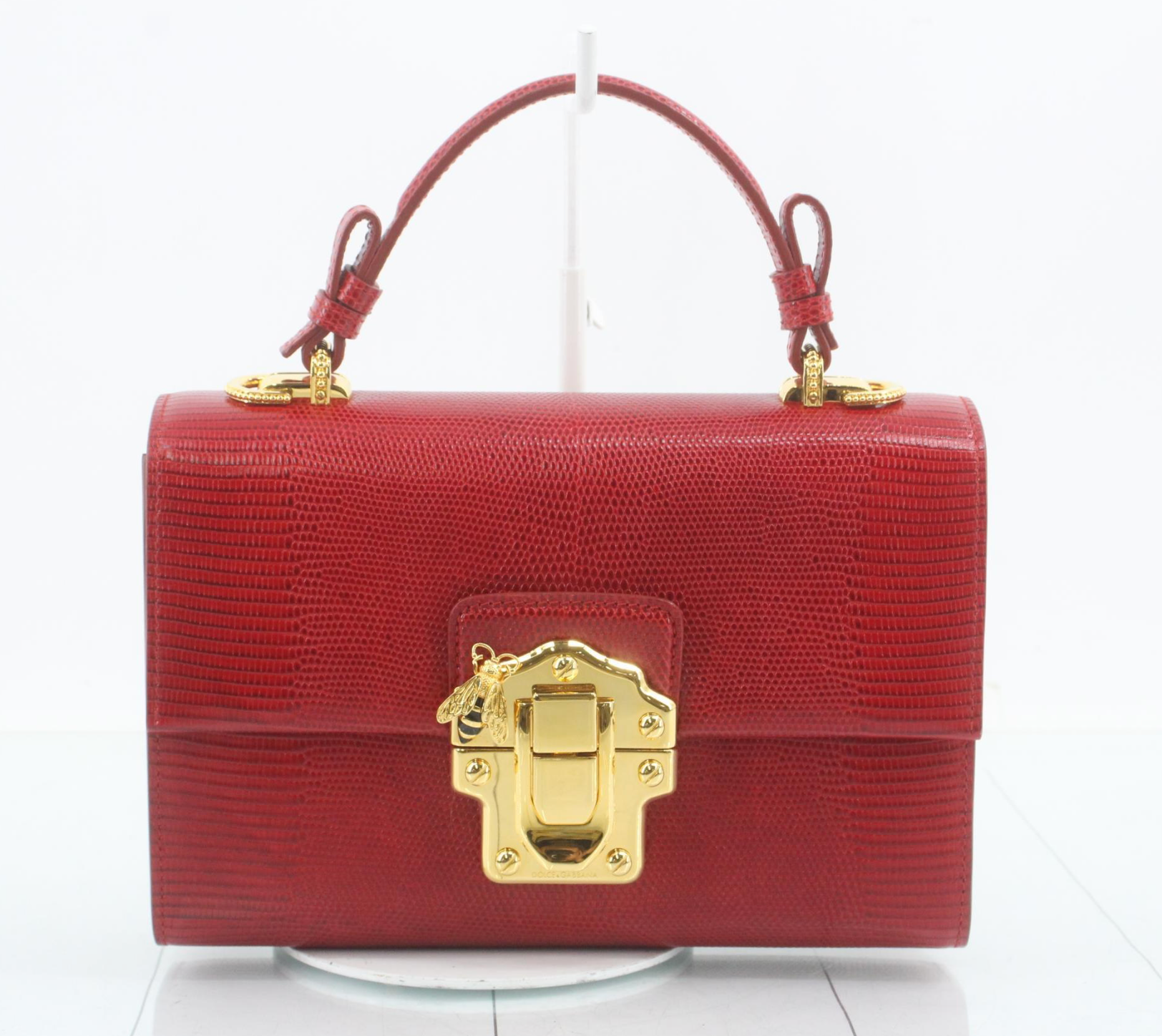Dolce & Gabbana Red Lucia Lizard-Embossed Leather Top Handle Shoulder Bag