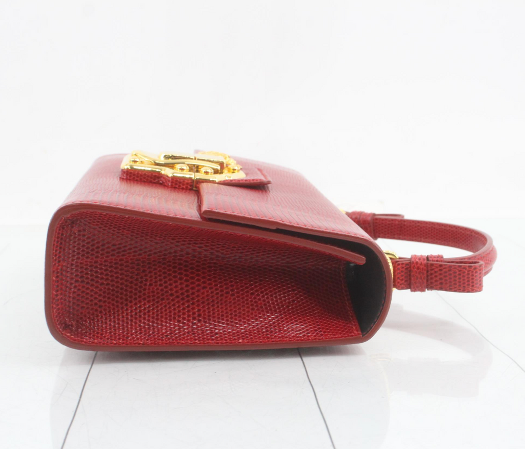 Dolce & Gabbana Red Lucia Lizard-Embossed Leather Top Handle Shoulder Bag