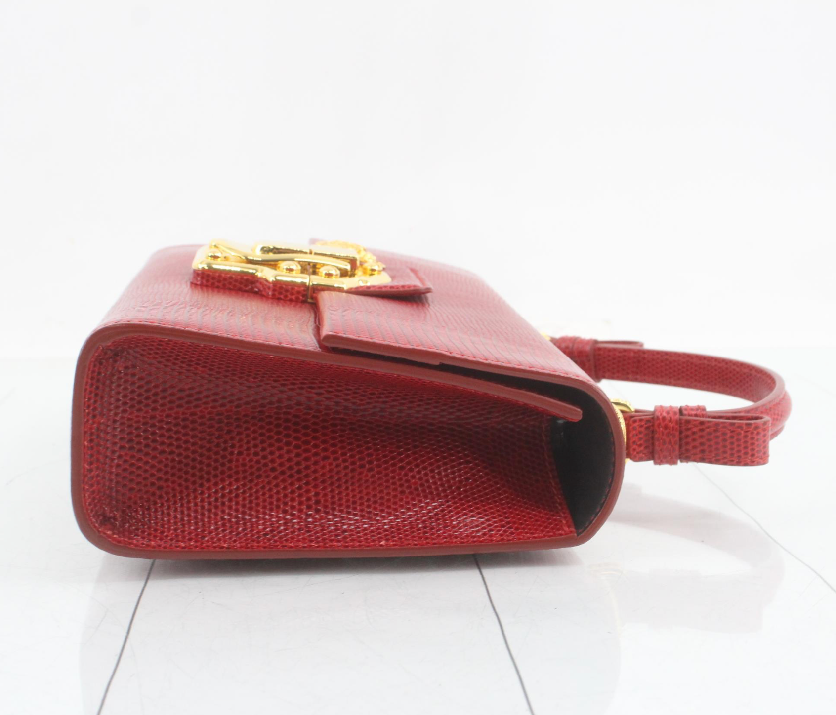 Dolce & Gabbana Red Lucia Lizard-Embossed Leather Top Handle Shoulder Bag