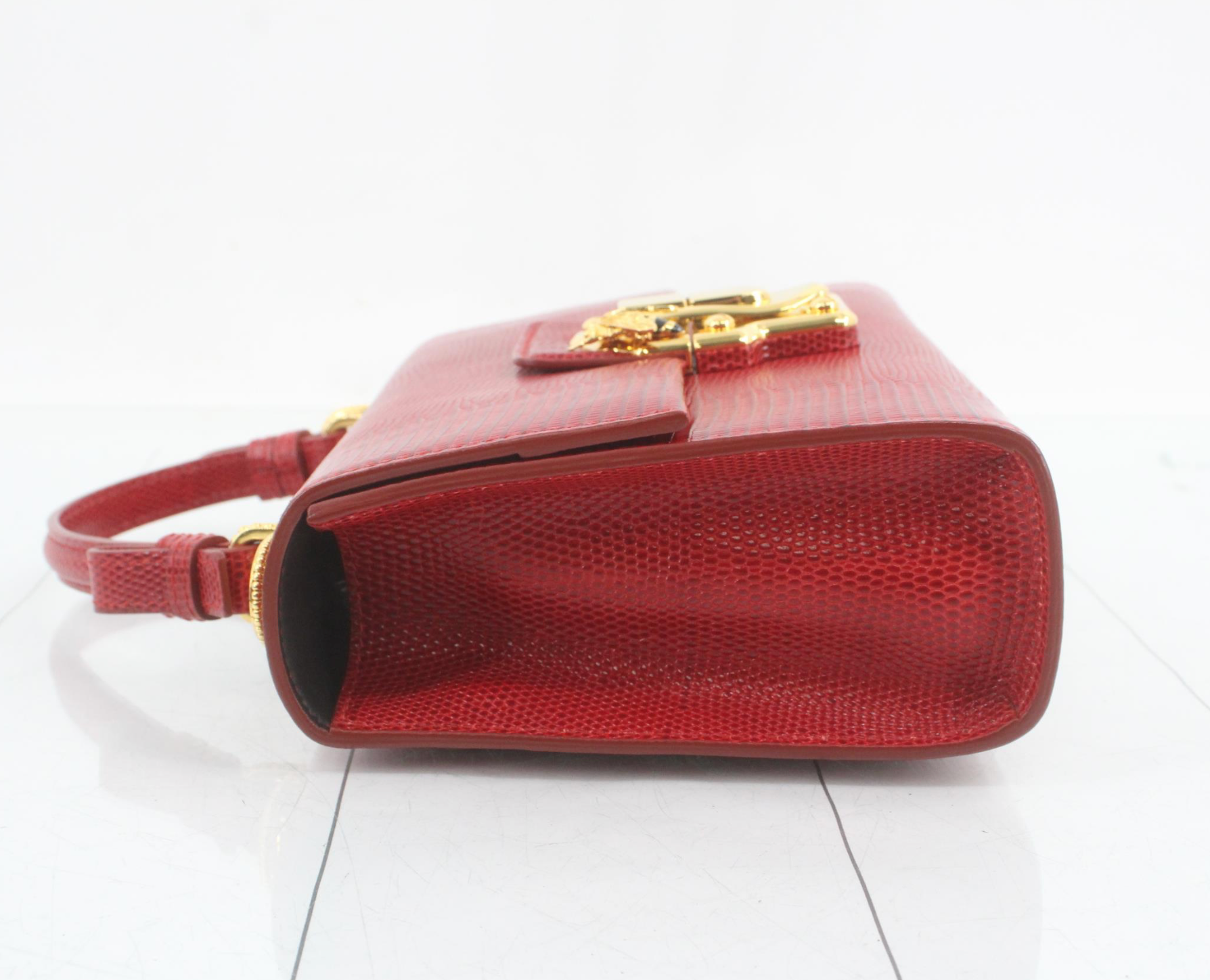 Dolce & Gabbana Red Lucia Lizard-Embossed Leather Top Handle Shoulder Bag