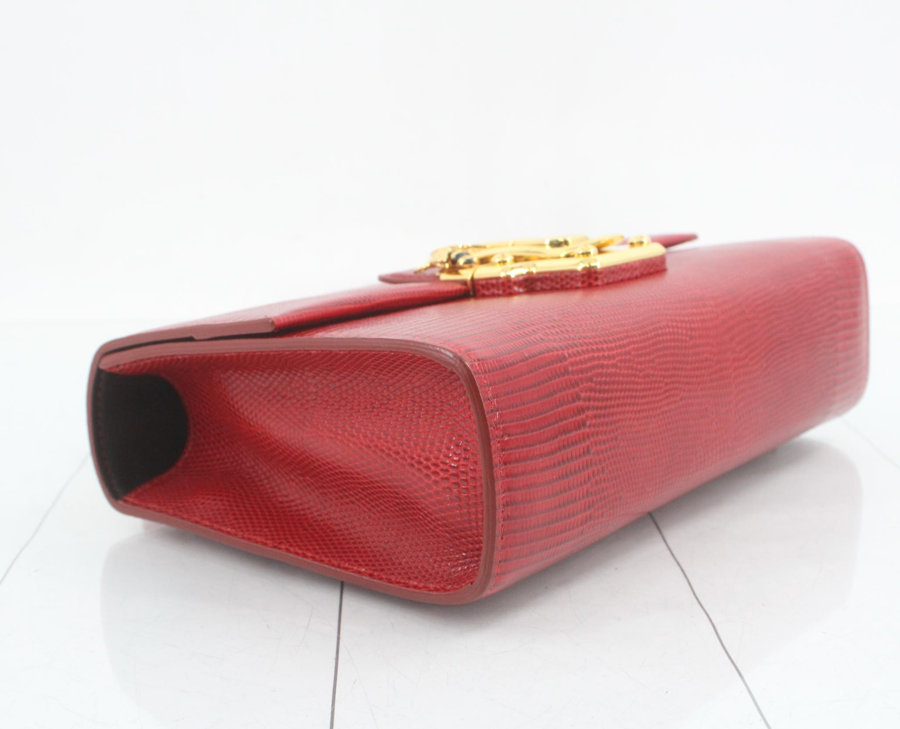 Dolce & Gabbana Red Lucia Lizard-Embossed Leather Top Handle Shoulder Bag