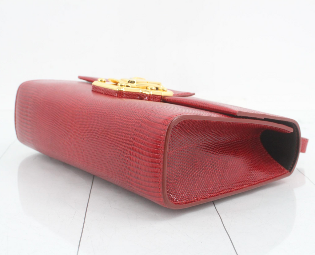 Dolce & Gabbana Red Lucia Lizard-Embossed Leather Top Handle Shoulder Bag
