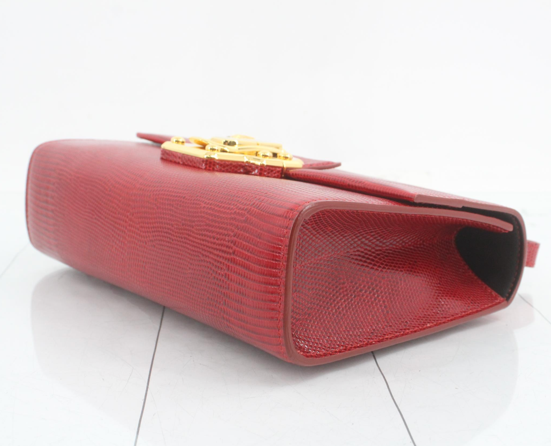 Dolce & Gabbana Red Lucia Lizard-Embossed Leather Top Handle Shoulder Bag