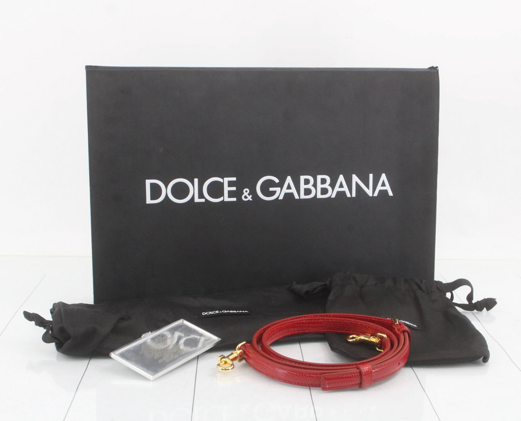 Dolce & Gabbana Red Lucia Lizard-Embossed Leather Top Handle Shoulder Bag