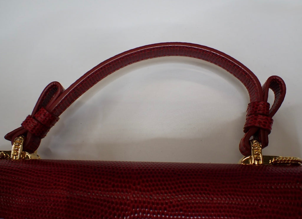 Dolce & Gabbana Red Lucia Lizard-Embossed Leather Top Handle Shoulder Bag