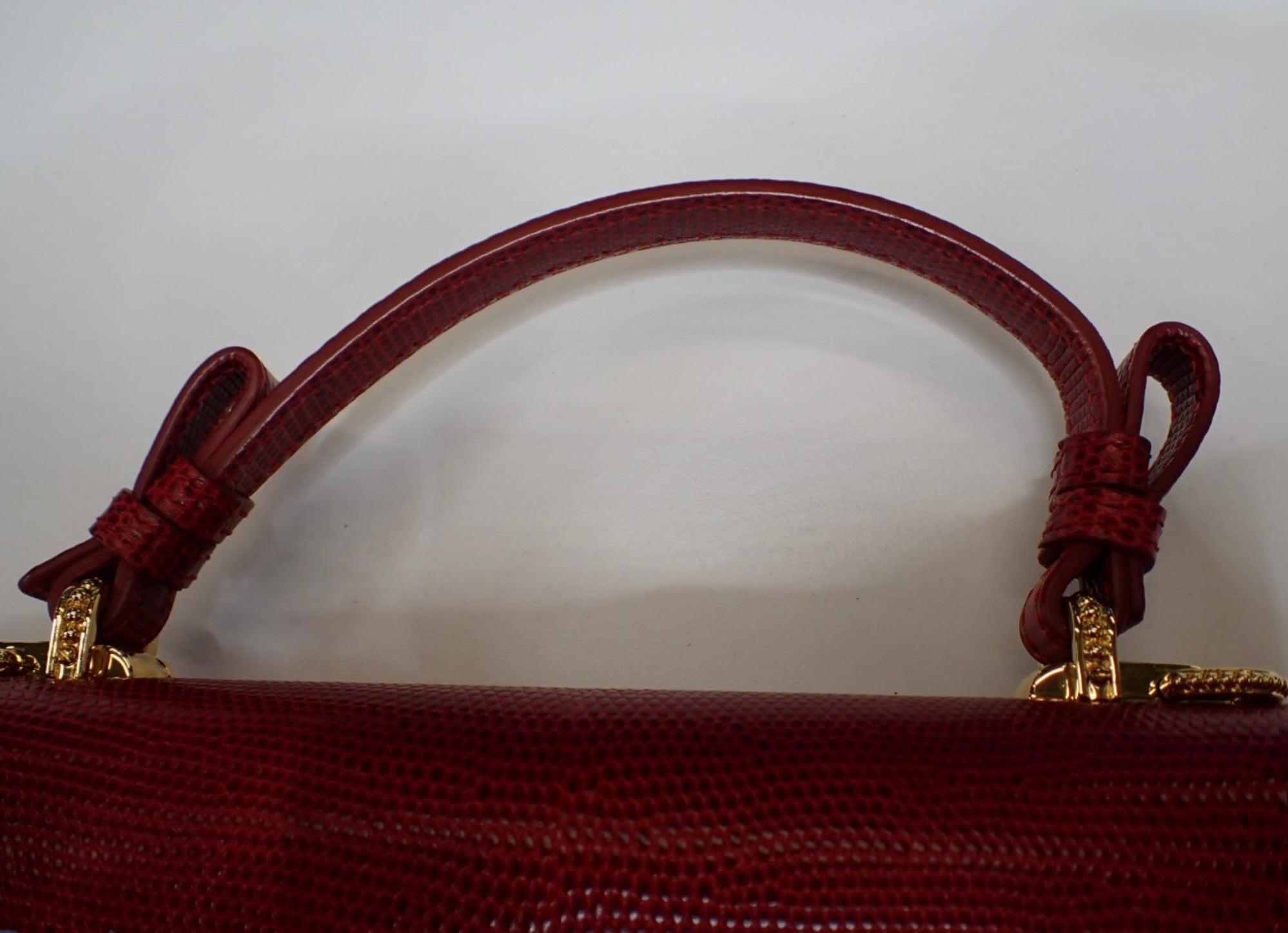 Dolce & Gabbana Red Lucia Lizard-Embossed Leather Top Handle Shoulder Bag