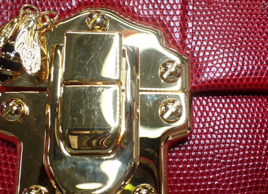 Dolce & Gabbana Red Lucia Lizard-Embossed Leather Top Handle Shoulder Bag