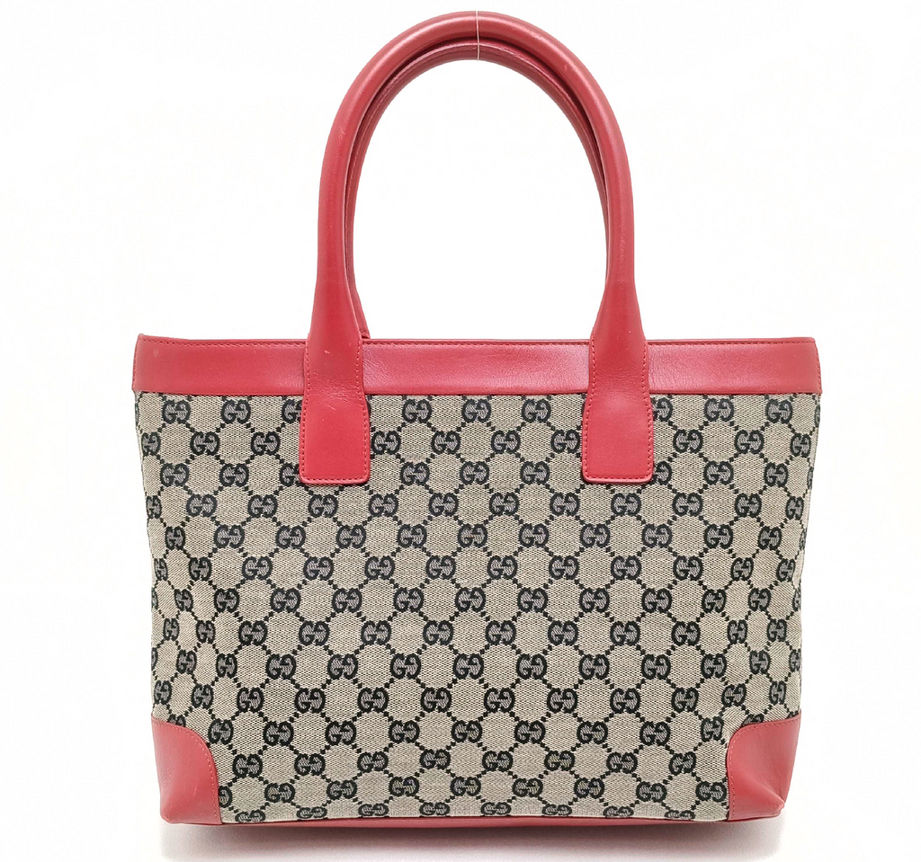 Gucci GG Monogram Canvas Tote Bag Red Leather Trim