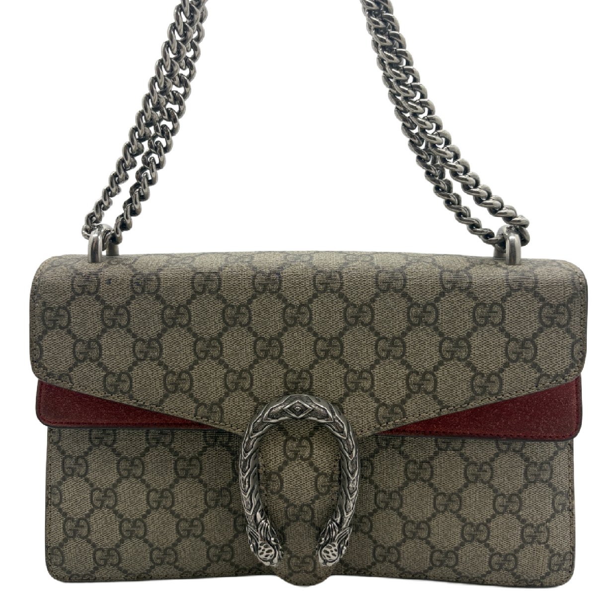 Gucci Dionysus GG Supreme Red Suede Chain Shoulder Bag