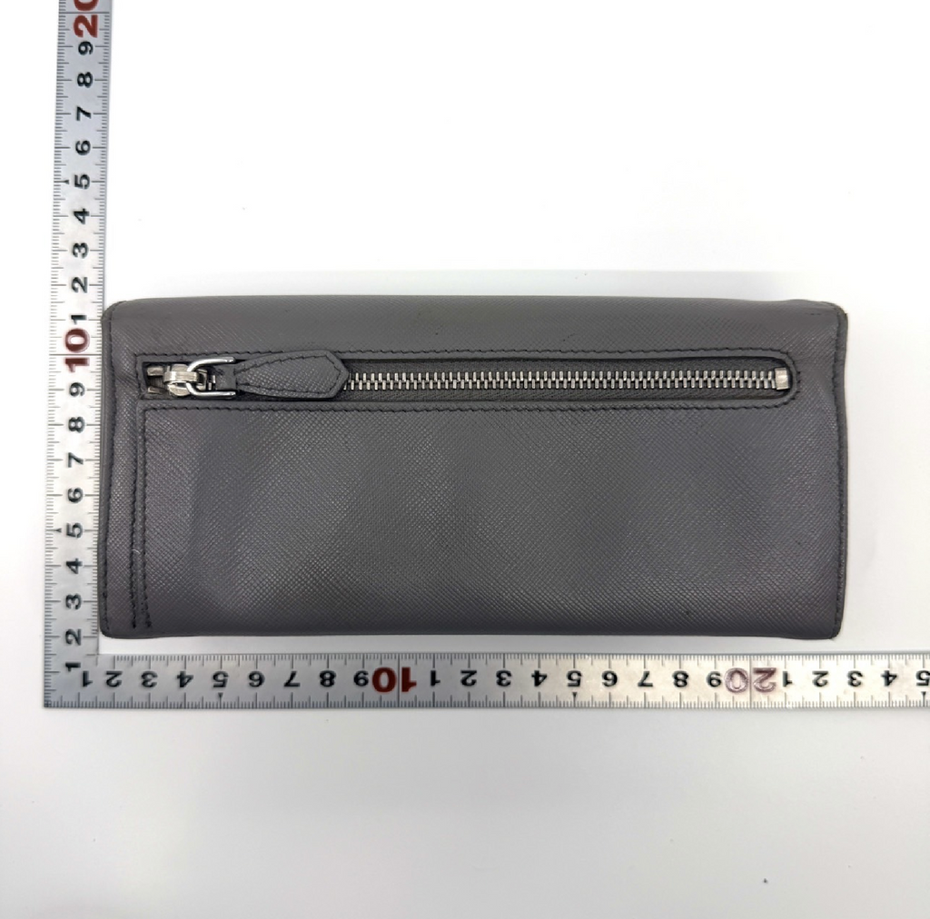 Authentic Prada Grey Saffiano Leather Bow Continental Long Wallet with Box