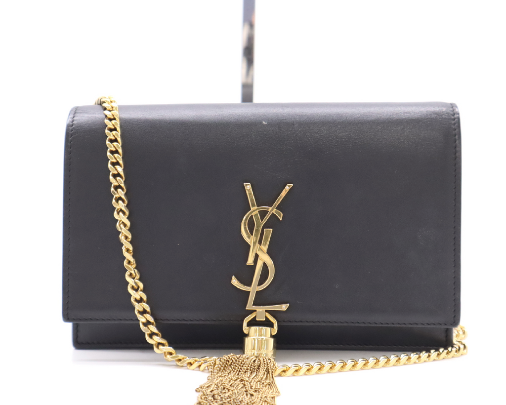 Saint Laurent Kate Tassel Wallet on Chain (WOC) Black Smooth Leather Gold Hardware
