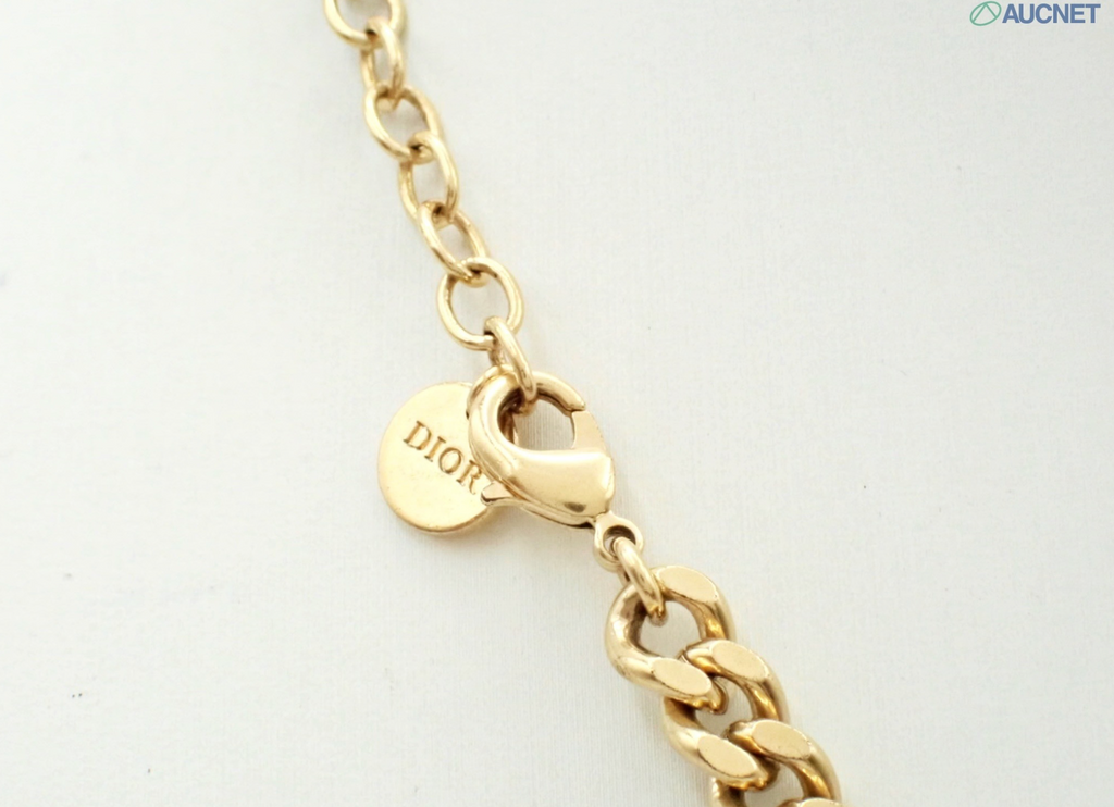 Christian Dior Gold-Tone Crystal DIOR Logo Curb Chain Necklace