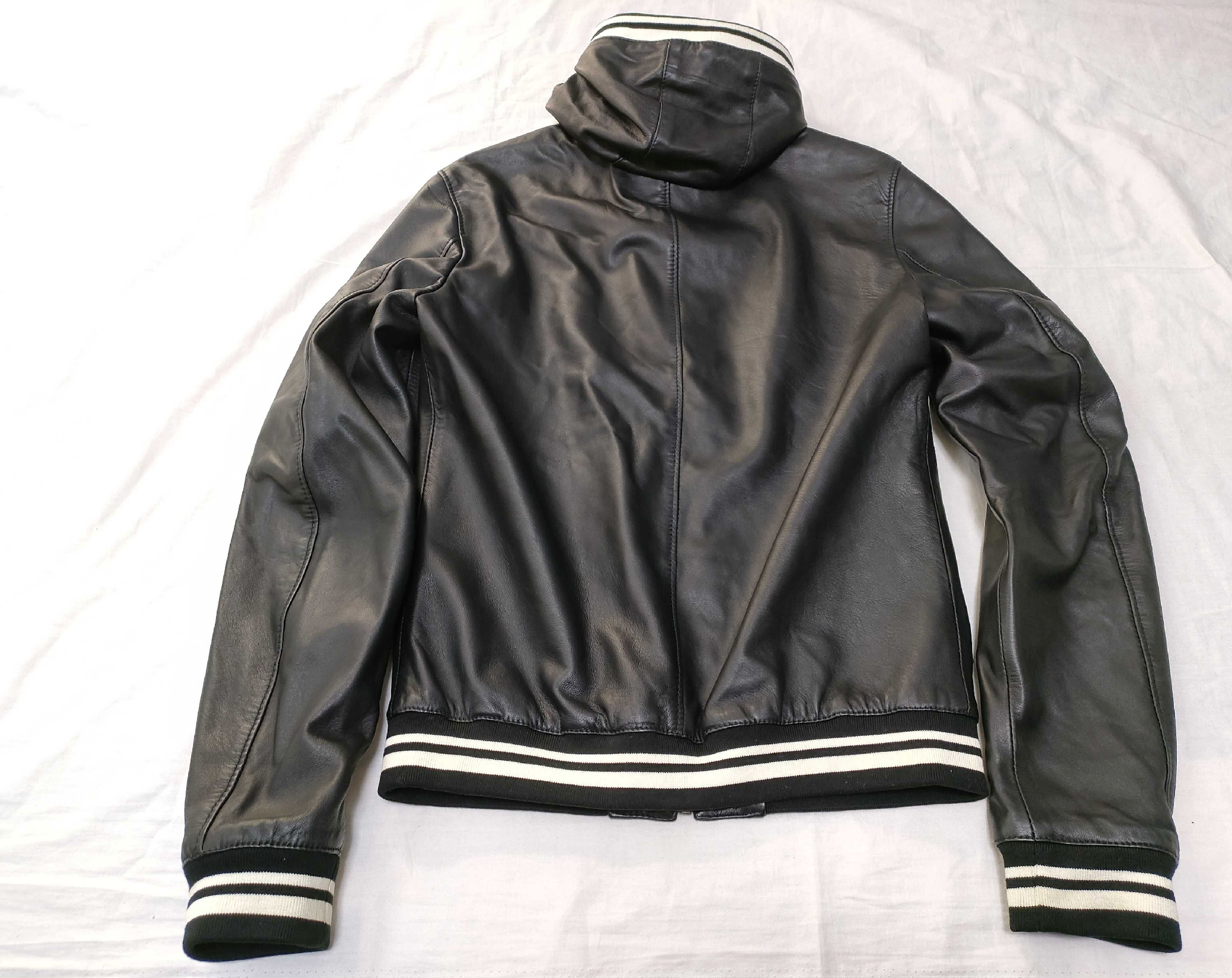 Dolce & Gabbana Black Lambskin Leather Hooded Bomber Jacket Men's IT 44