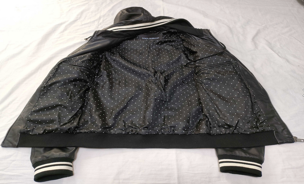 Dolce & Gabbana Black Lambskin Leather Hooded Bomber Jacket Men's IT 44