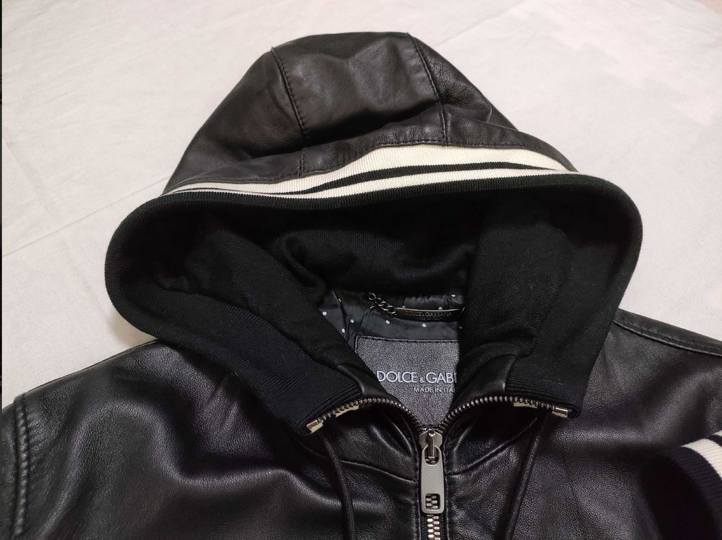 Dolce & Gabbana Black Lambskin Leather Hooded Bomber Jacket Men's IT 44