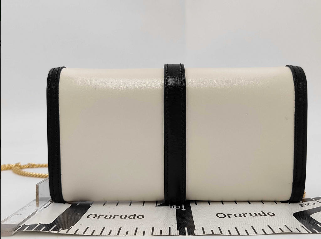 Gucci Jackie 1961 Chain Wallet Shoulder Bag Ivory Black Leather Gold Hardware