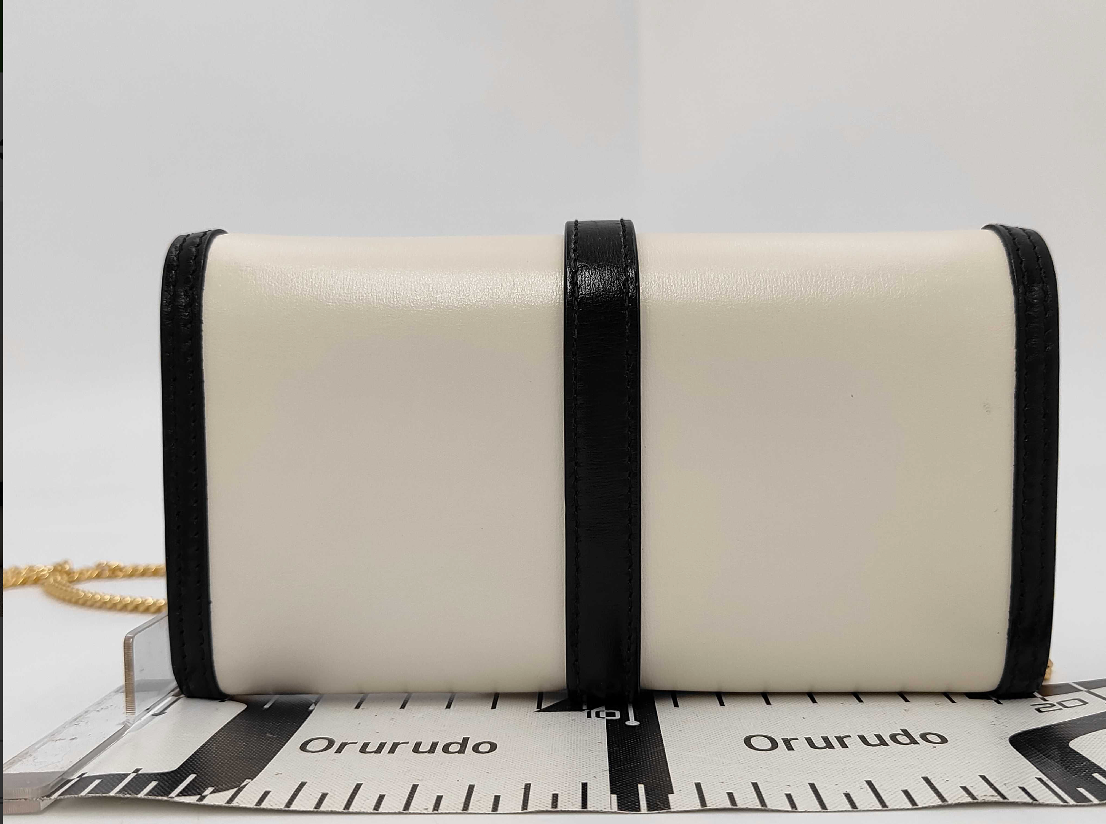 Gucci Jackie 1961 Chain Wallet Shoulder Bag Ivory Black Leather Gold Hardware