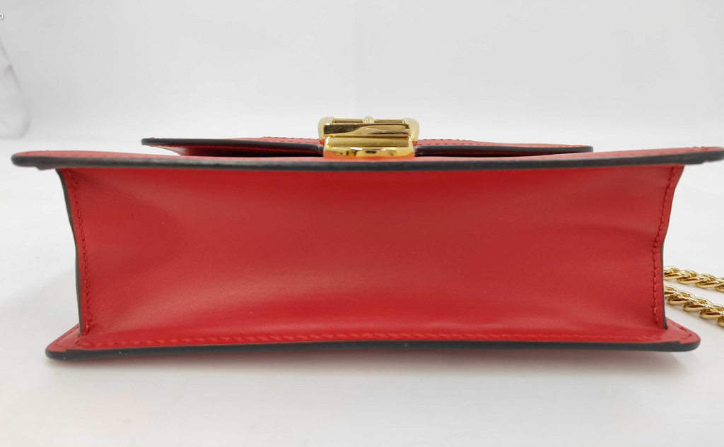Gucci Sylvie Red Leather Web Stripe Gold Chain Shoulder Bag