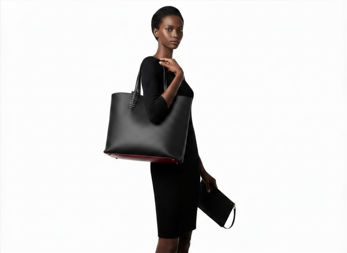 Christian Louboutin Black Grained Leather Cabata Tote Bag