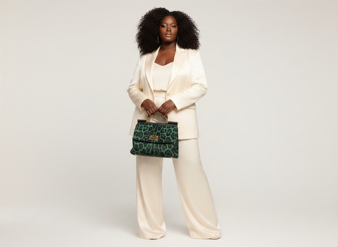 Dolce and Gabbana Green Pony Hair Leopard Sicily Top Handle Bag