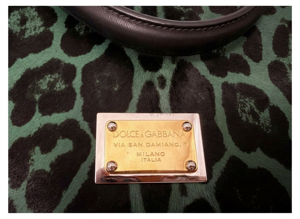 Dolce and Gabbana Green Pony Hair Leopard Sicily Top Handle Bag