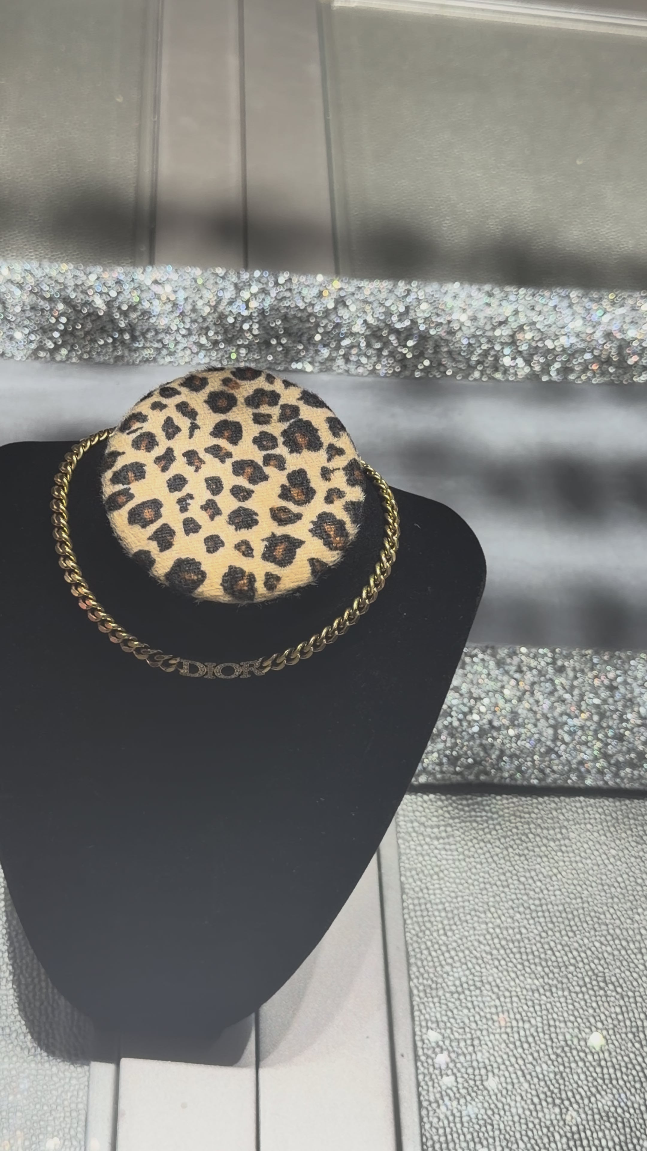 Christian Dior Gold-Tone Crystal DIOR Logo Curb Chain Necklace