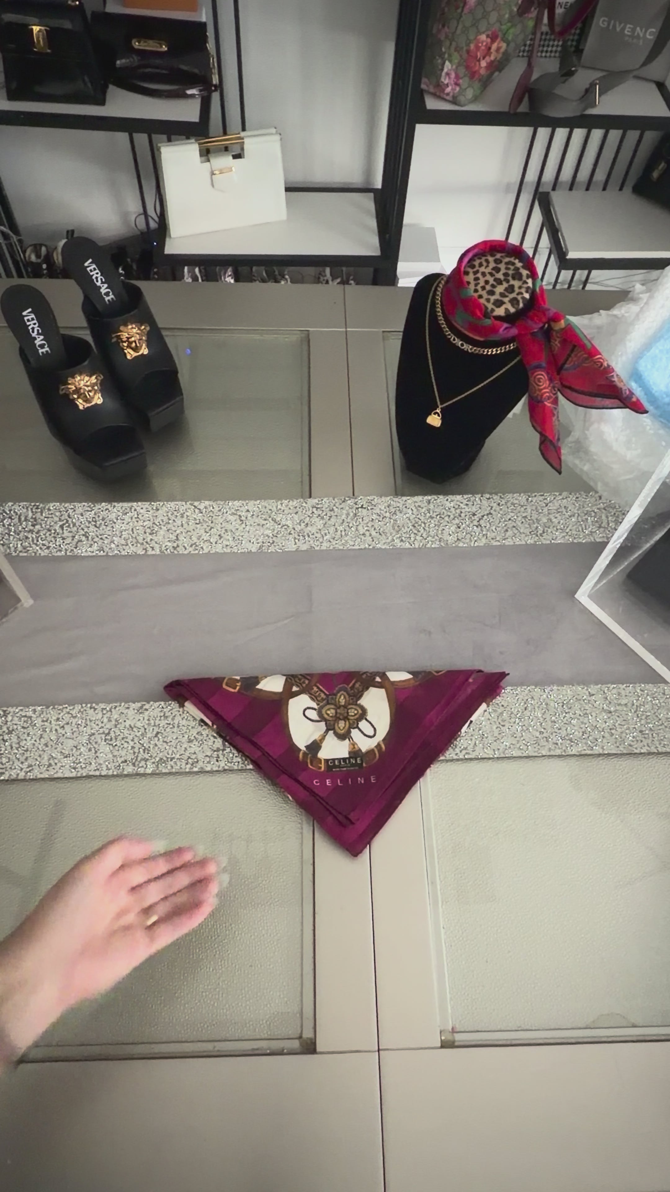 CELINE Burgundy Equestrian Print Silk-Cotton Scarf / Handkerchief