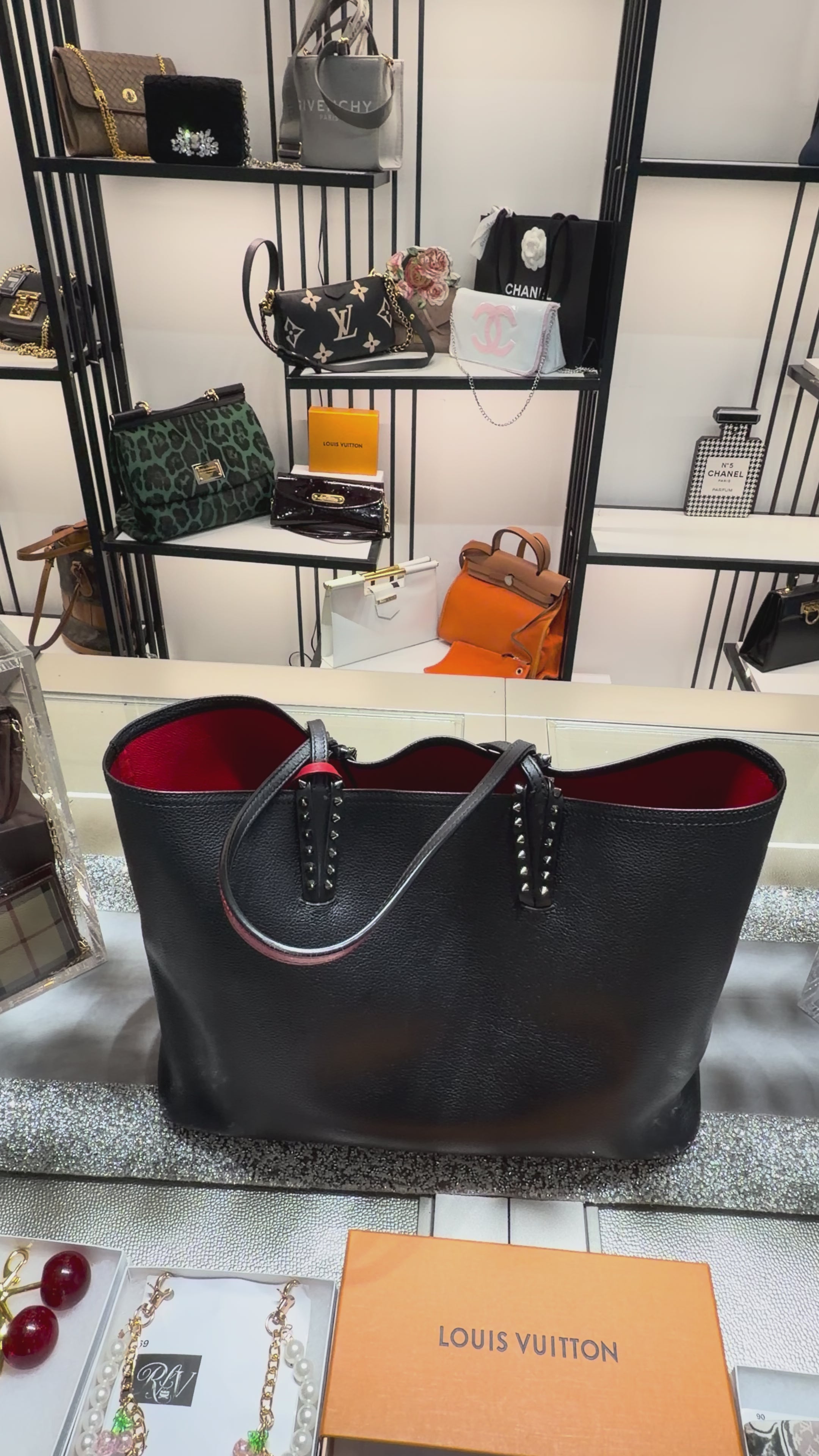 Christian Louboutin Black Grained Leather Cabata Tote Bag